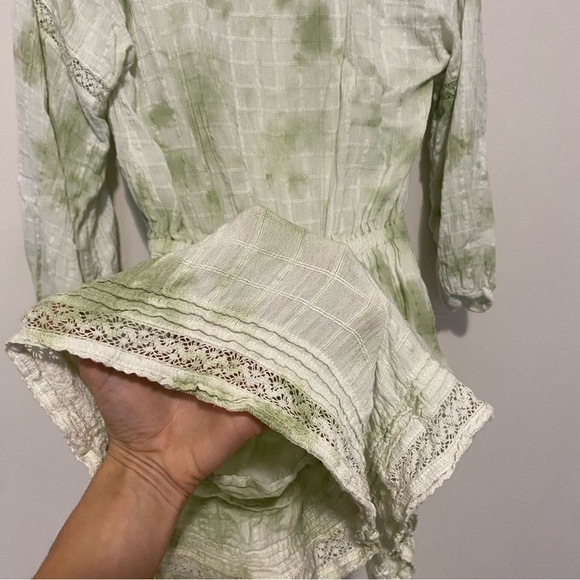 Aerie White and Green Tie Dye Button Front Linen Blend Romper Small - Picture 4 of 9